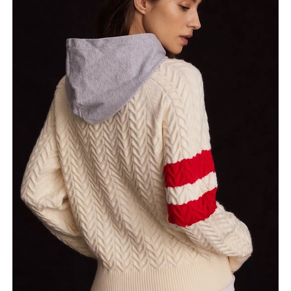 Anthropologie Central Park West Striped Cable-Knit Sweater Hoodie NWT Size Large - Picture 3 of 8